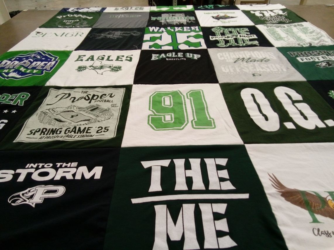 T-shirt quilt featuring prosper eagles football, prosper eagles wrestling by Sandra from TX
