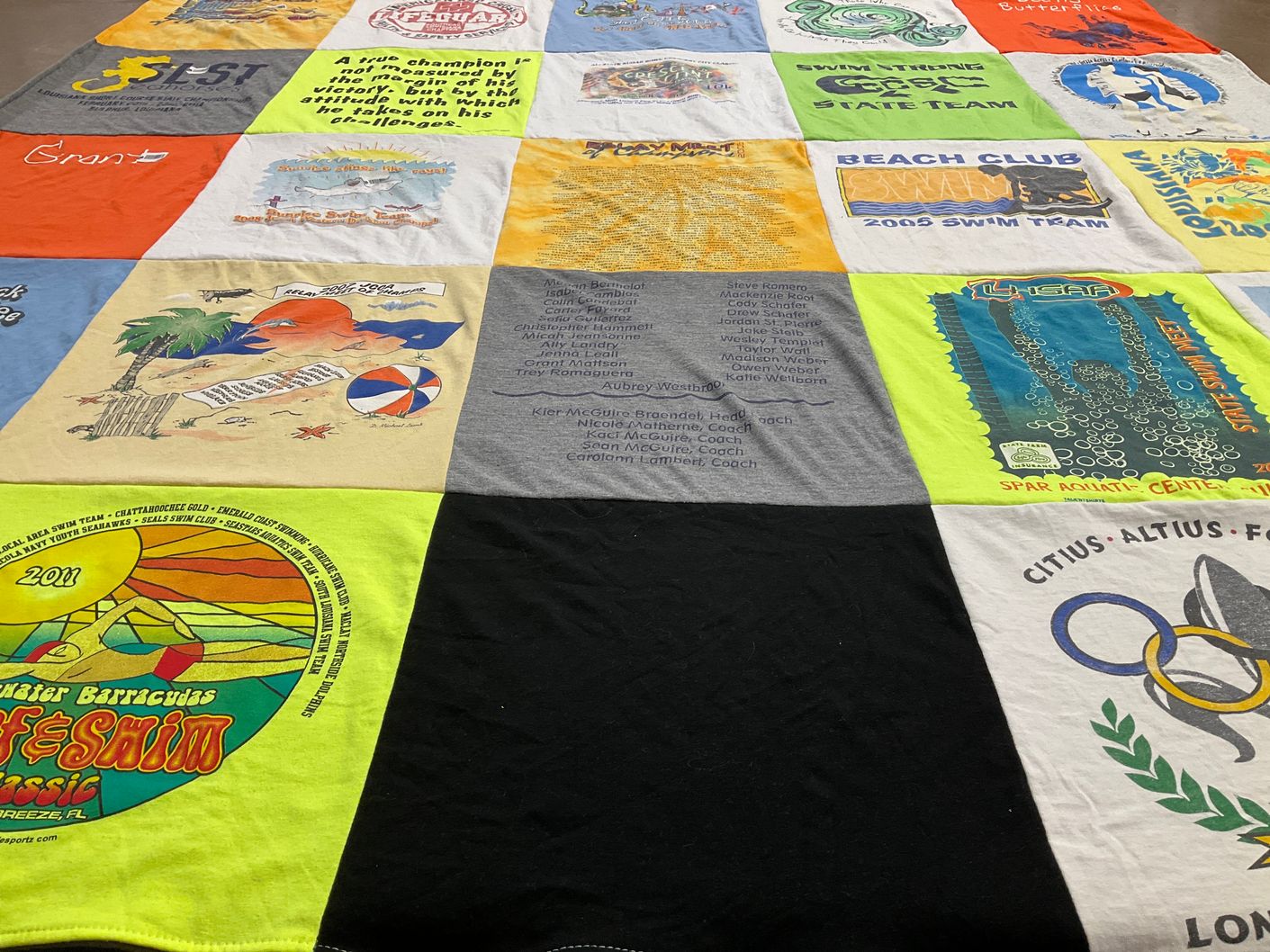 T-shirt quilt featuring swim team by Monique from LA