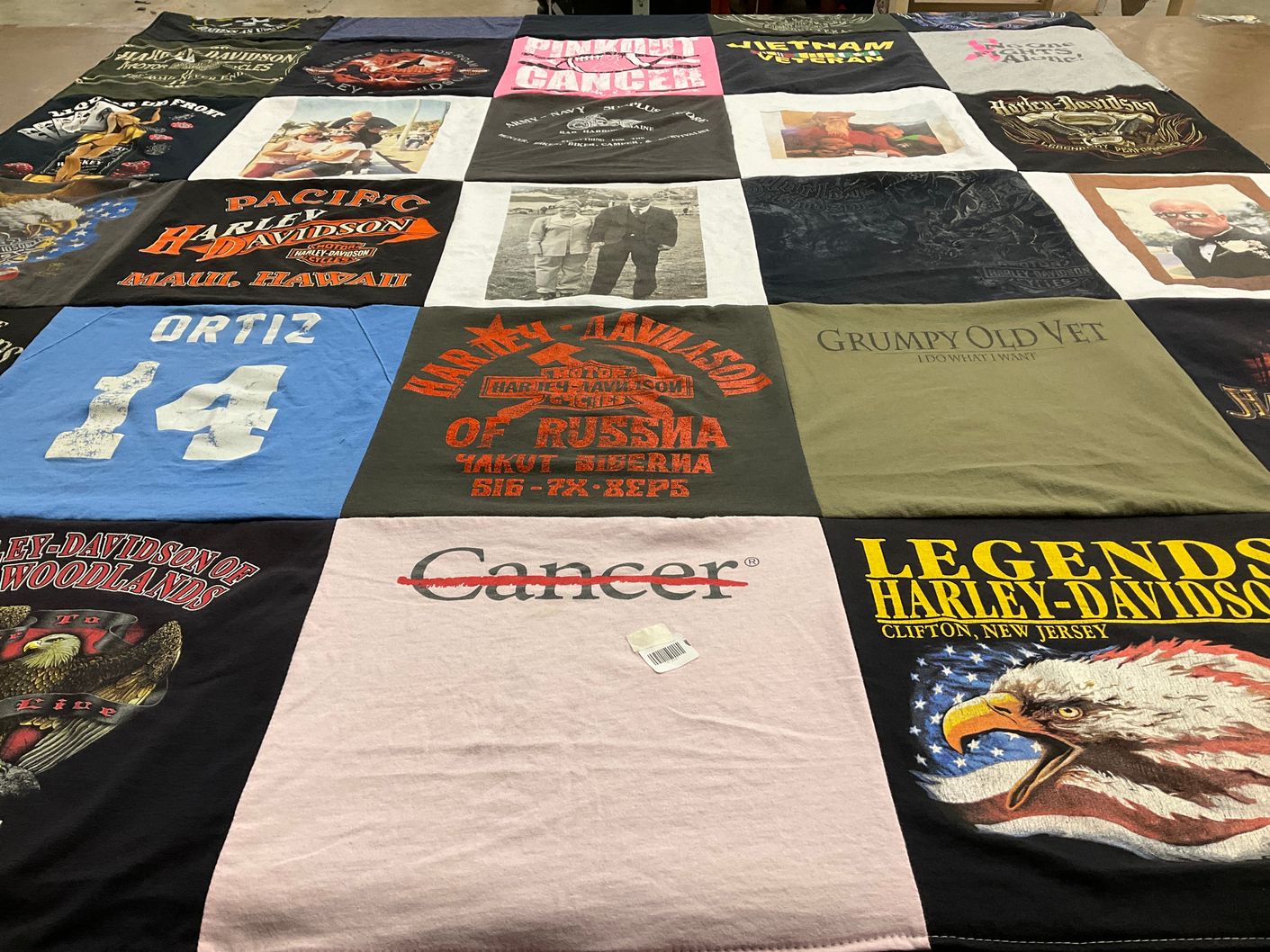 T-shirt quilt with motorcycles, veterans themes by Vanessa from TX