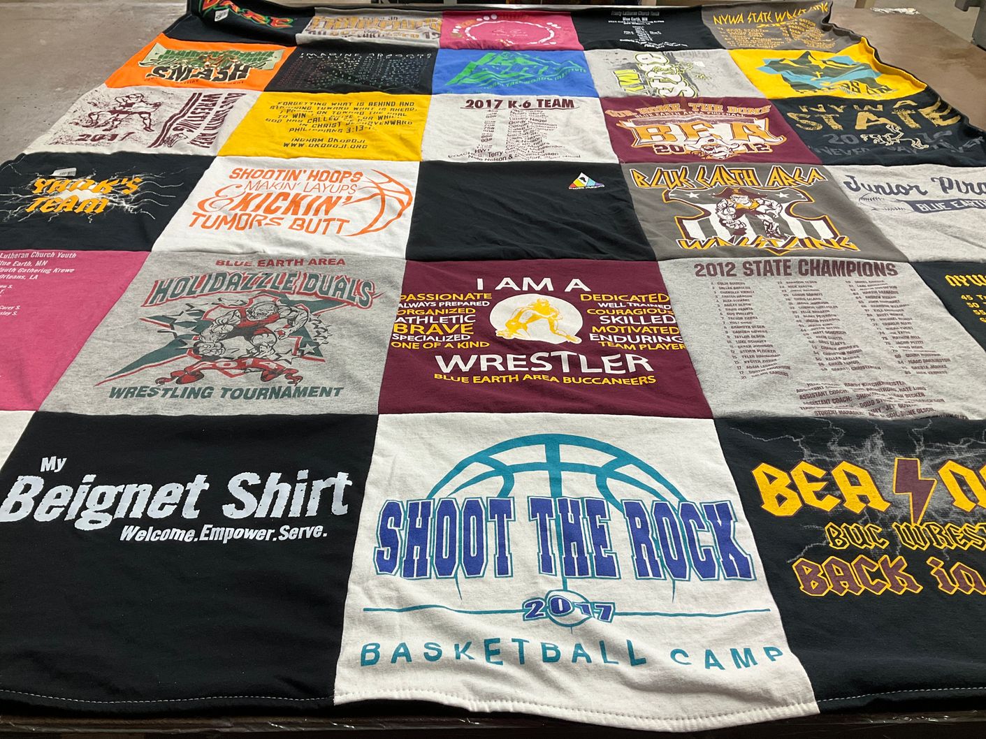 T-shirt quilt featuring blue earth area buccaneers by Jennifer from MN