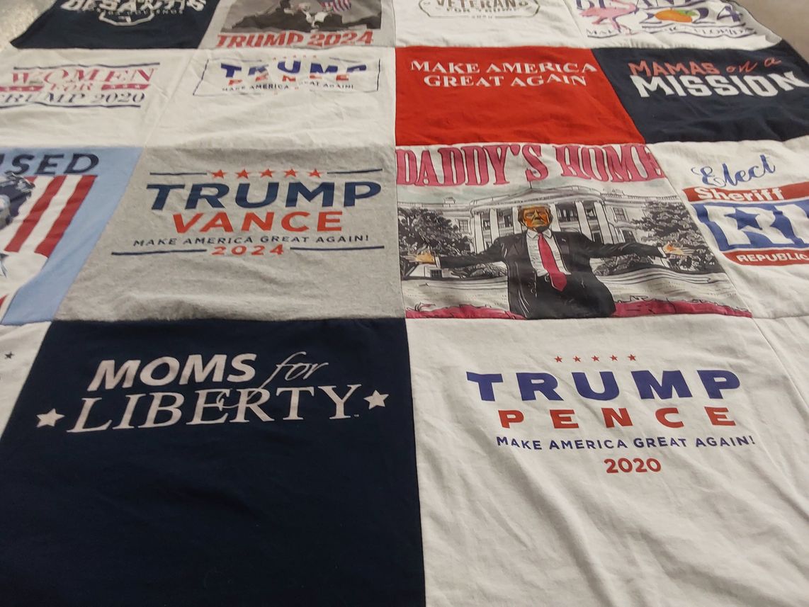 T-shirt quilt with politics themes by Sharyn from TN