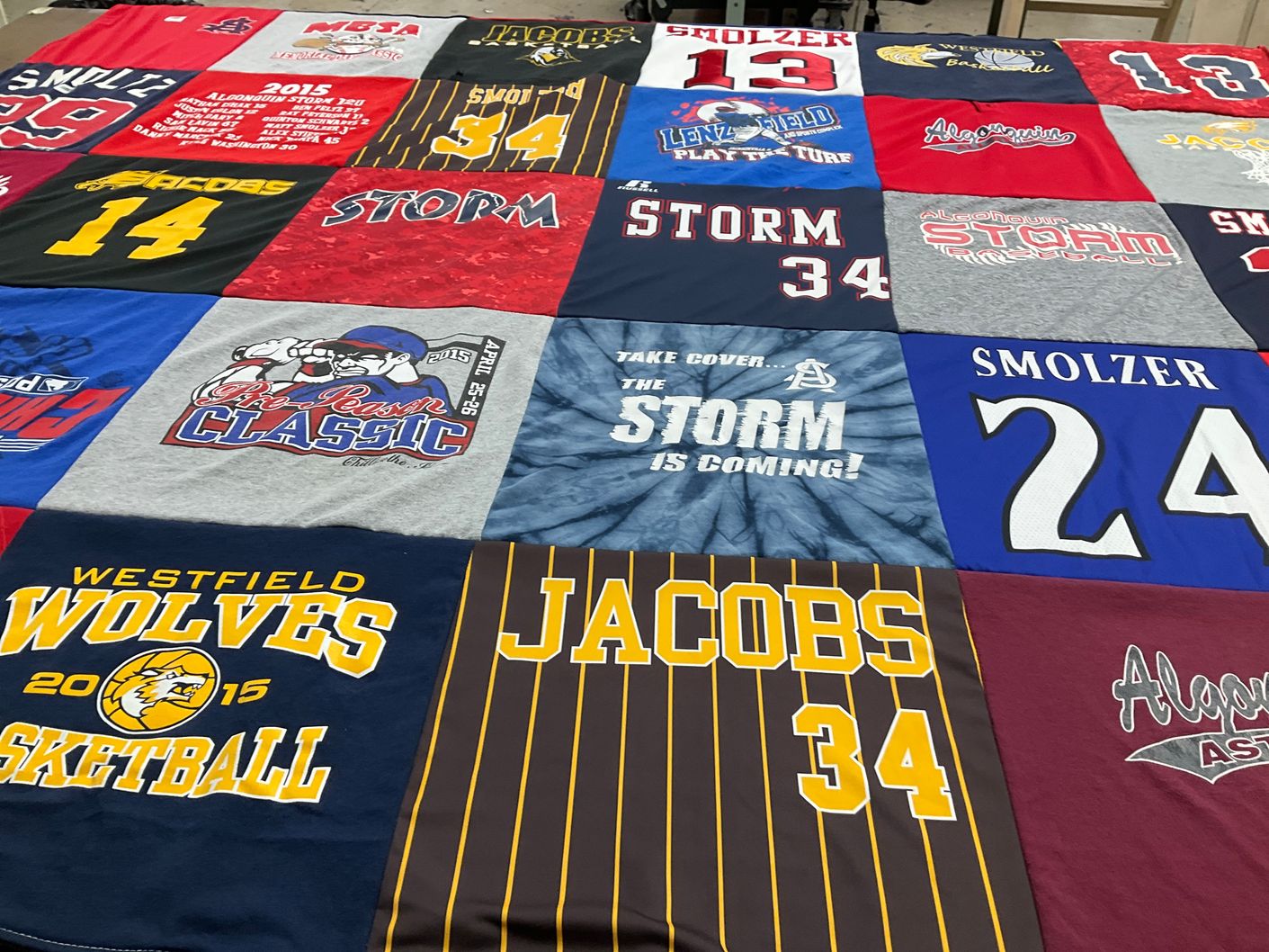 T-shirt quilt featuring westfield wolves basketball, algonquin storm baseball by Jennifer from IL
