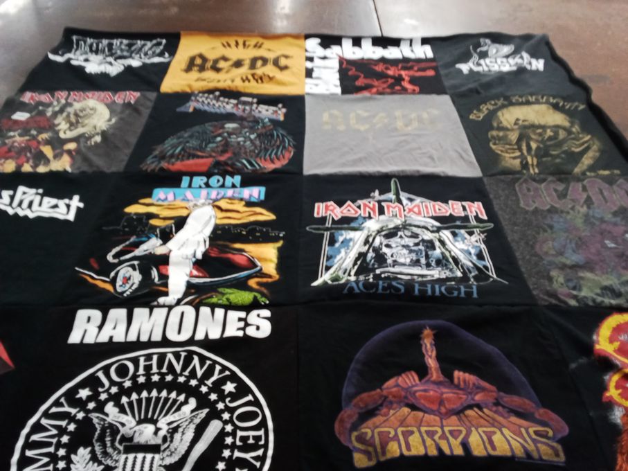 T-shirt quilt with music, rock themes by Emily from TN