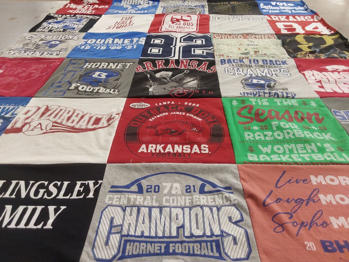 T-shirt quilt featuring hornet football, razorback football by Carlton from AR