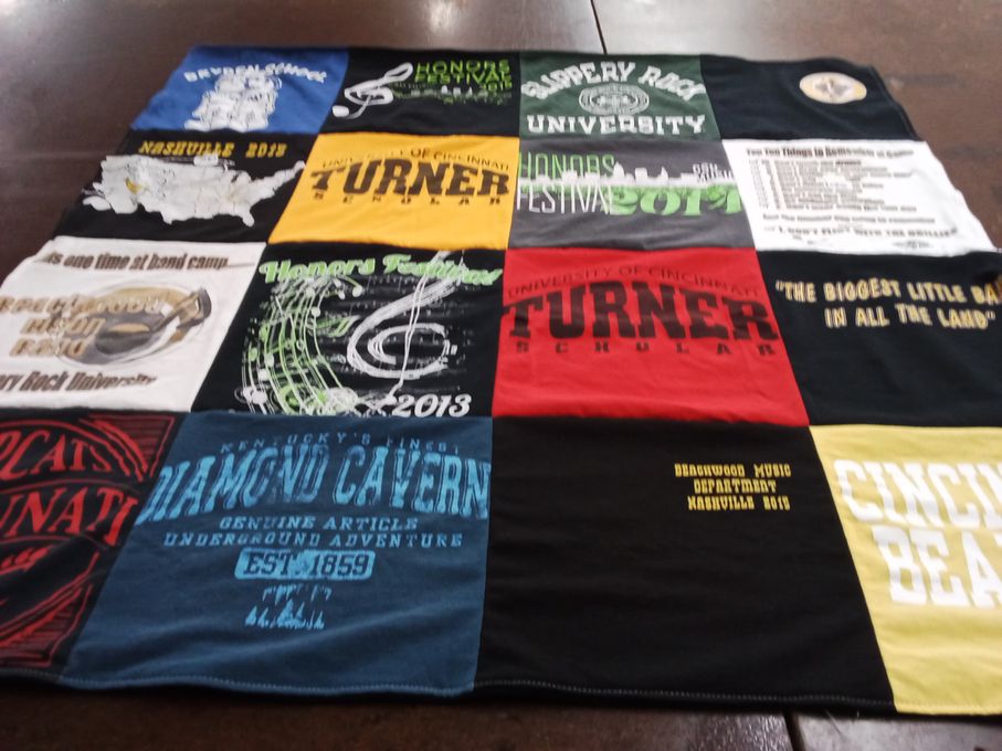 T-shirt quilt from university of cincinnati, slippery rock university by Veronica from OH