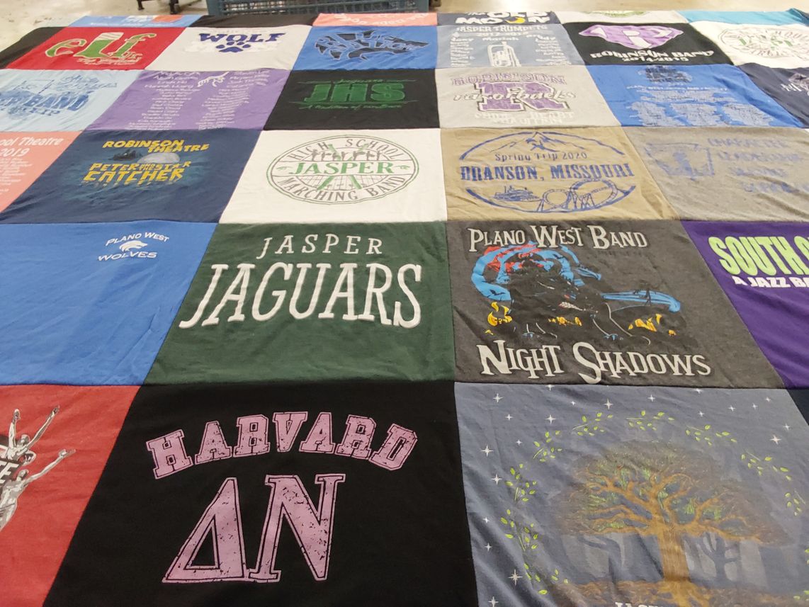T-shirt quilt from harvard university, jasper high school by Stacy from TX