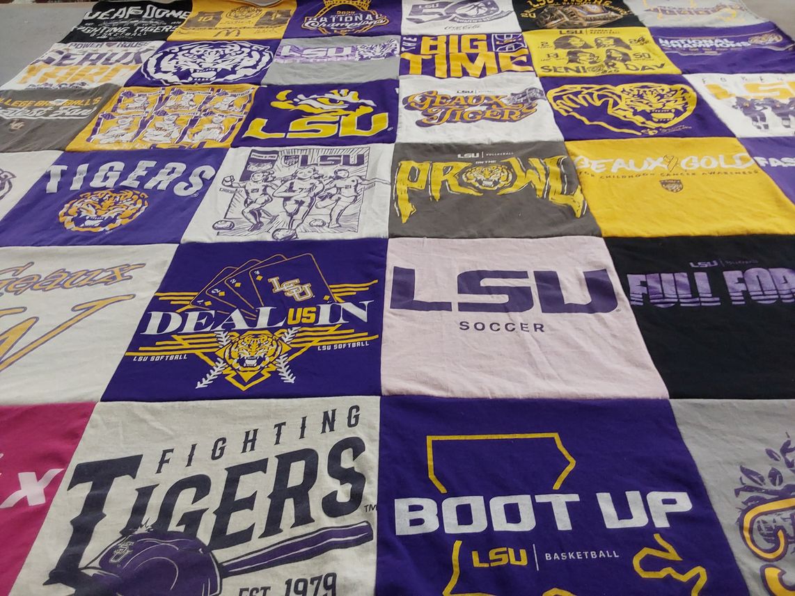 T-shirt quilt featuring louisiana state university soccer, louisiana state university softball by Denise from LA