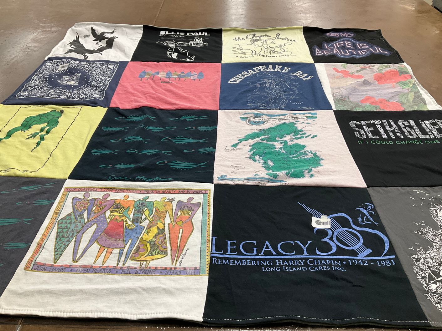 T-shirt quilt with music, art themes by Barbara from ME