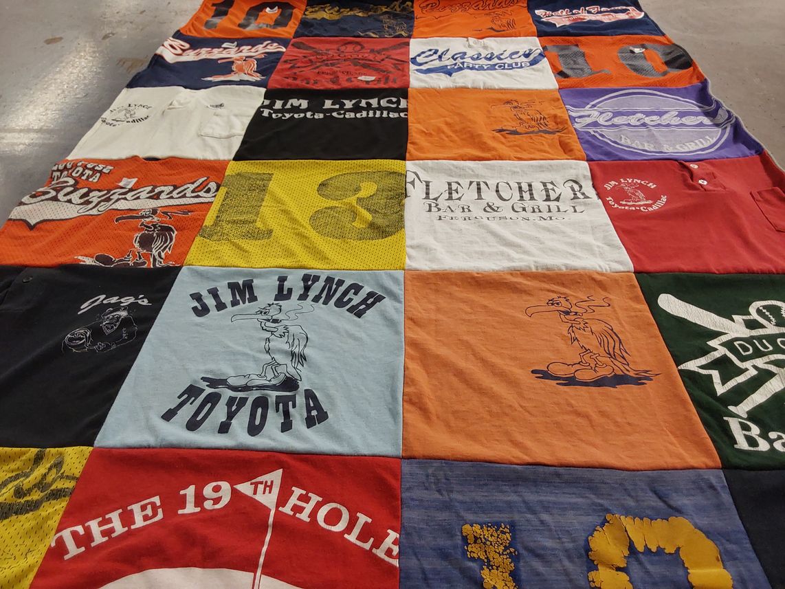T-shirt quilt with cooking, sports themes by Tim from MO