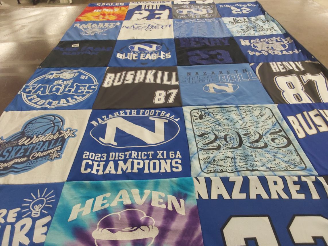 T-shirt quilt featuring nazareth eagles football, nazareth eagles basketball by Melanie from PA