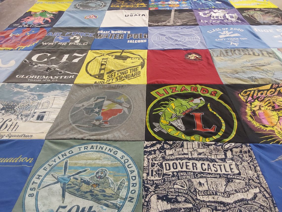 T-shirt quilt with military, sports themes by Rosalyn from SC