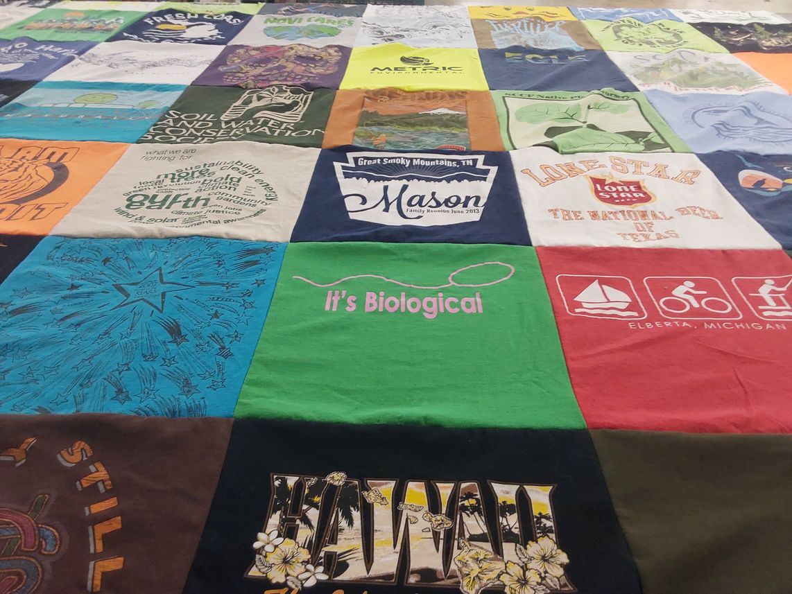 T-shirt quilt with environmental conservation, sustainability themes by Aaron from MI