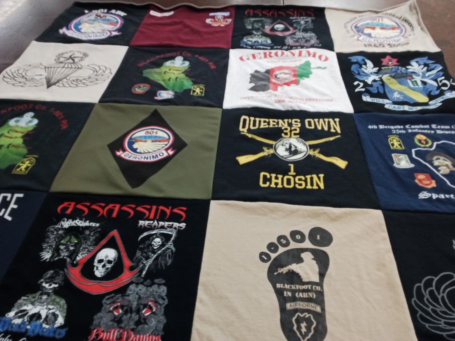 T-shirt quilt with military, history themes by DeeAnna from NY