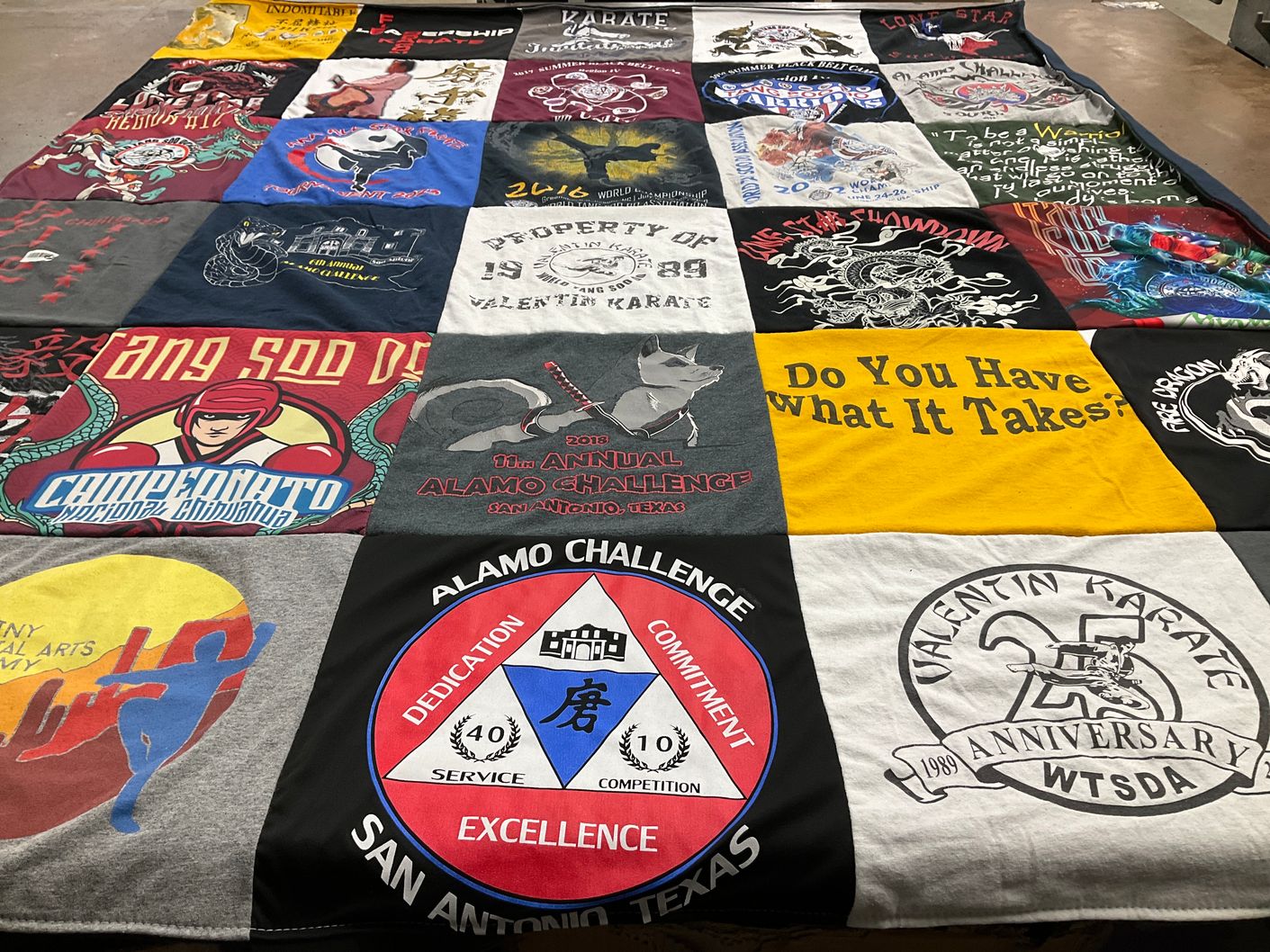 T-shirt quilt with martial arts, karate themes by Vicki from TX