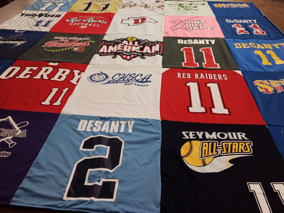 T-shirt quilt featuring all american softball, red raiders softball by Amy from CT