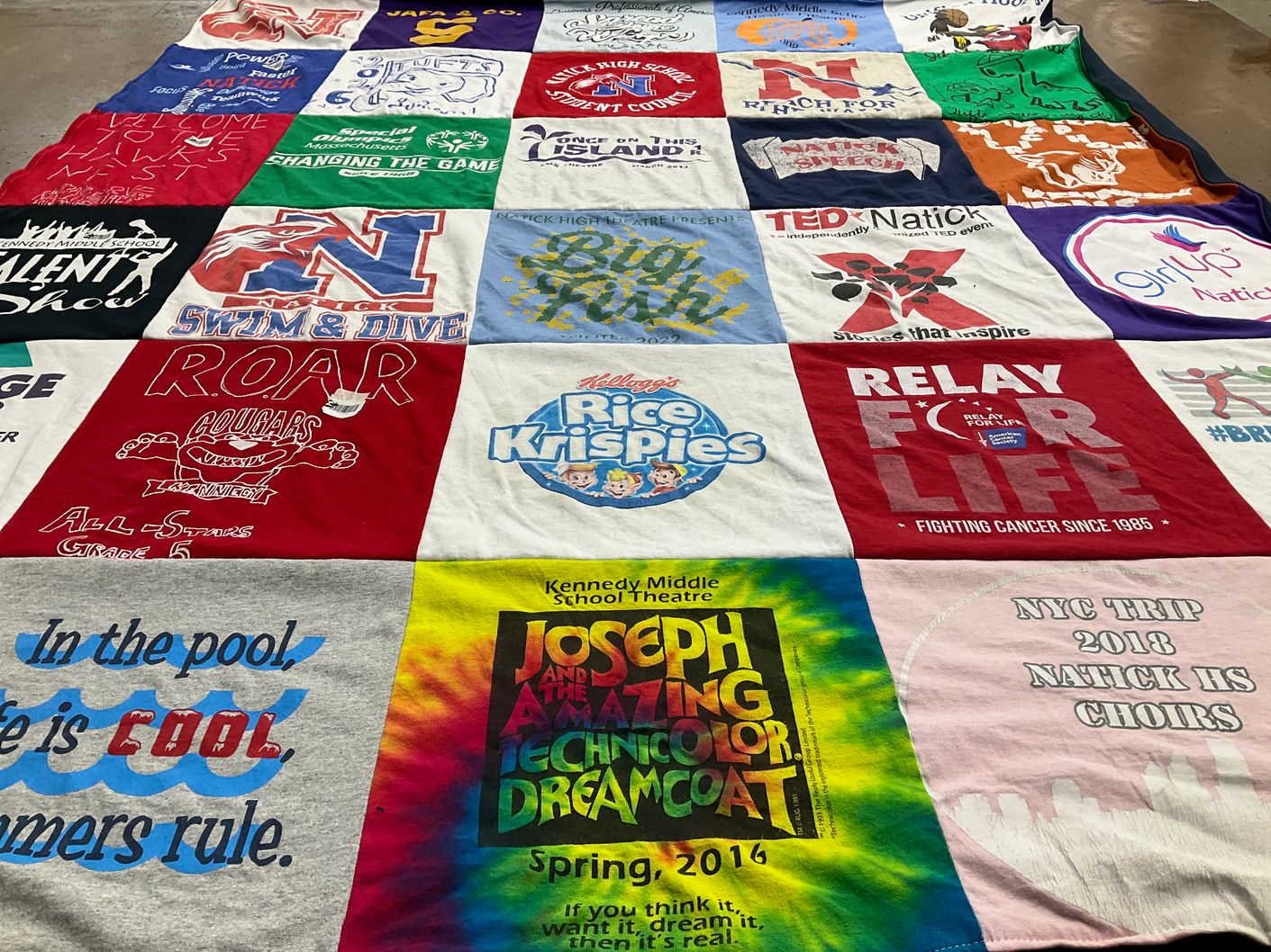 T-shirt quilt featuring swim and dive team by Irene from MA