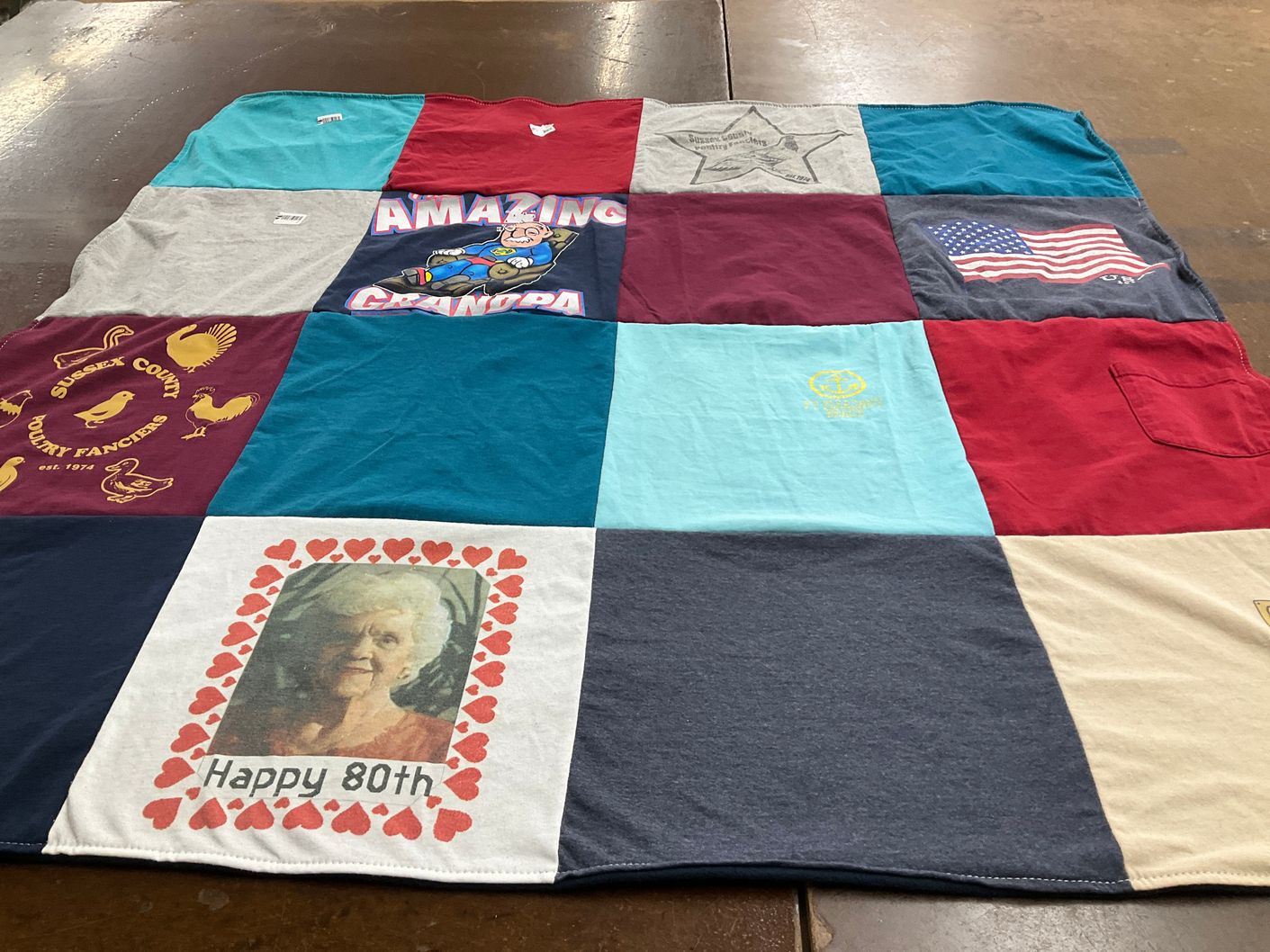 T-shirt quilt with farming, family themes by Barbara from NJ