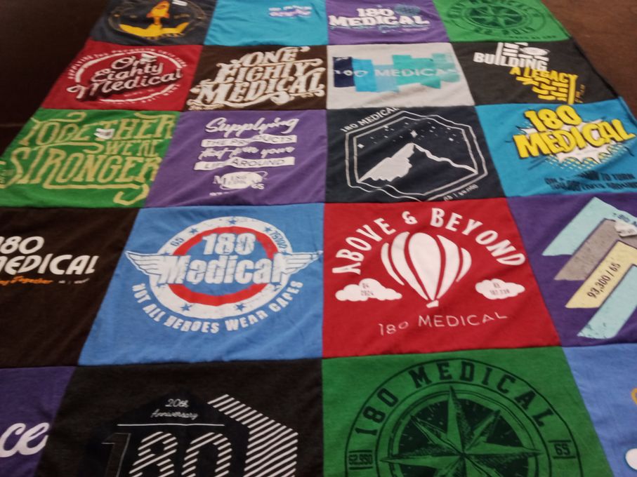 T-shirt quilt with healthcare, charity themes by Lindsay from NC