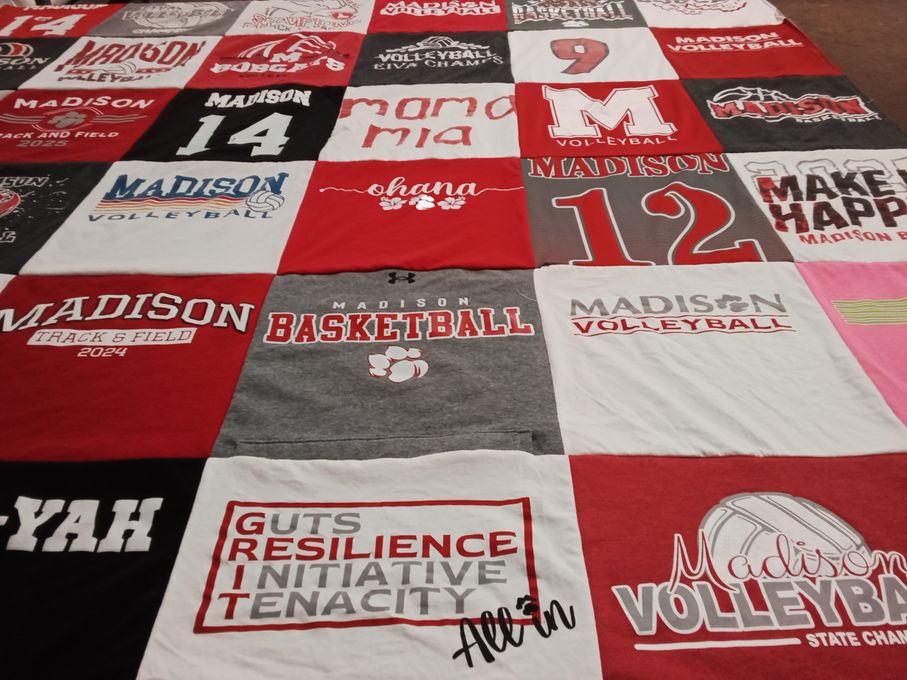 T-shirt quilt featuring madison volleyball, madison basketball by Emily from ID