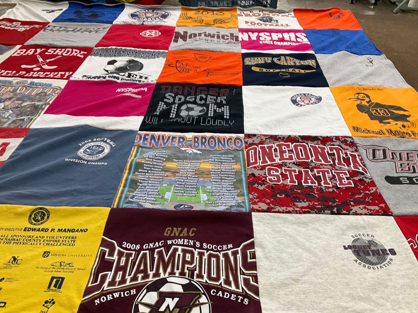 T-shirt quilt featuring denver broncos, norwich soccer by Kacey from NY