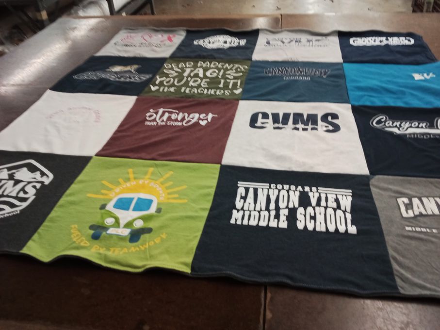 T-shirt quilt from canyon view middle school by Cindy from UT
