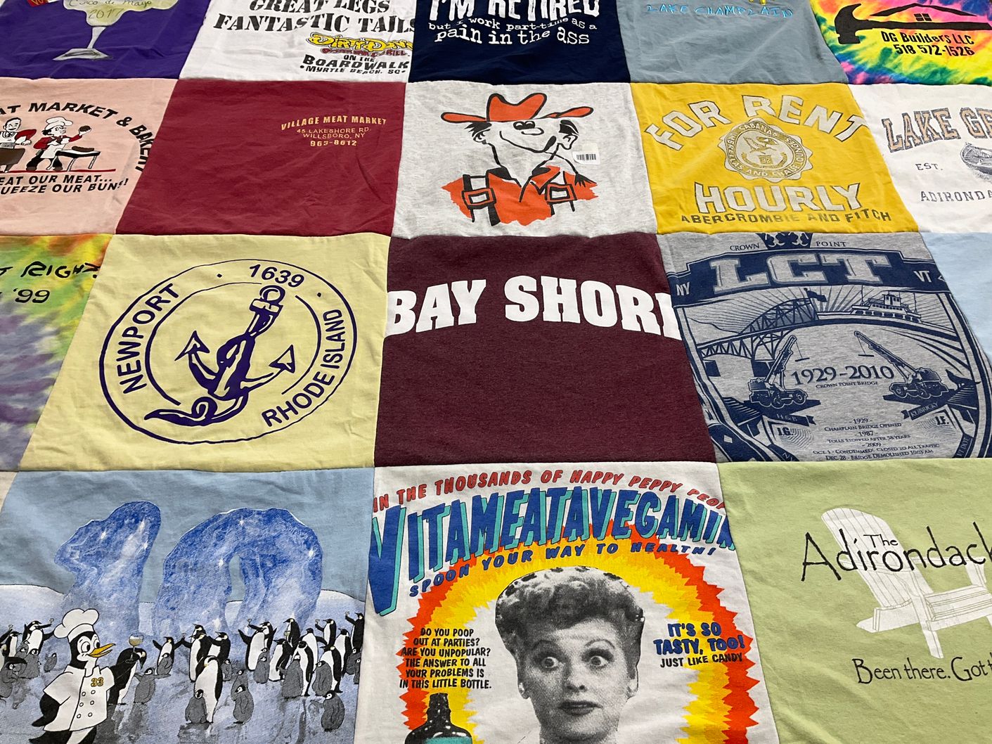 T-shirt quilt with cooking, restaurants themes by Kacey from NY