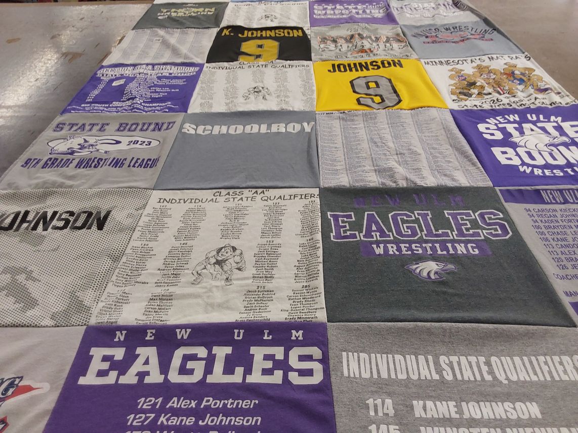 T-shirt quilt featuring new ulm eagles wrestling by Nicole from MN