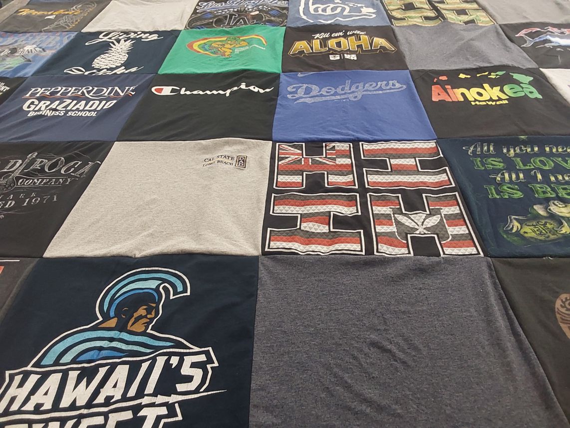 T-shirt quilt from pepperdine university, california state university long beach by Nani from CA