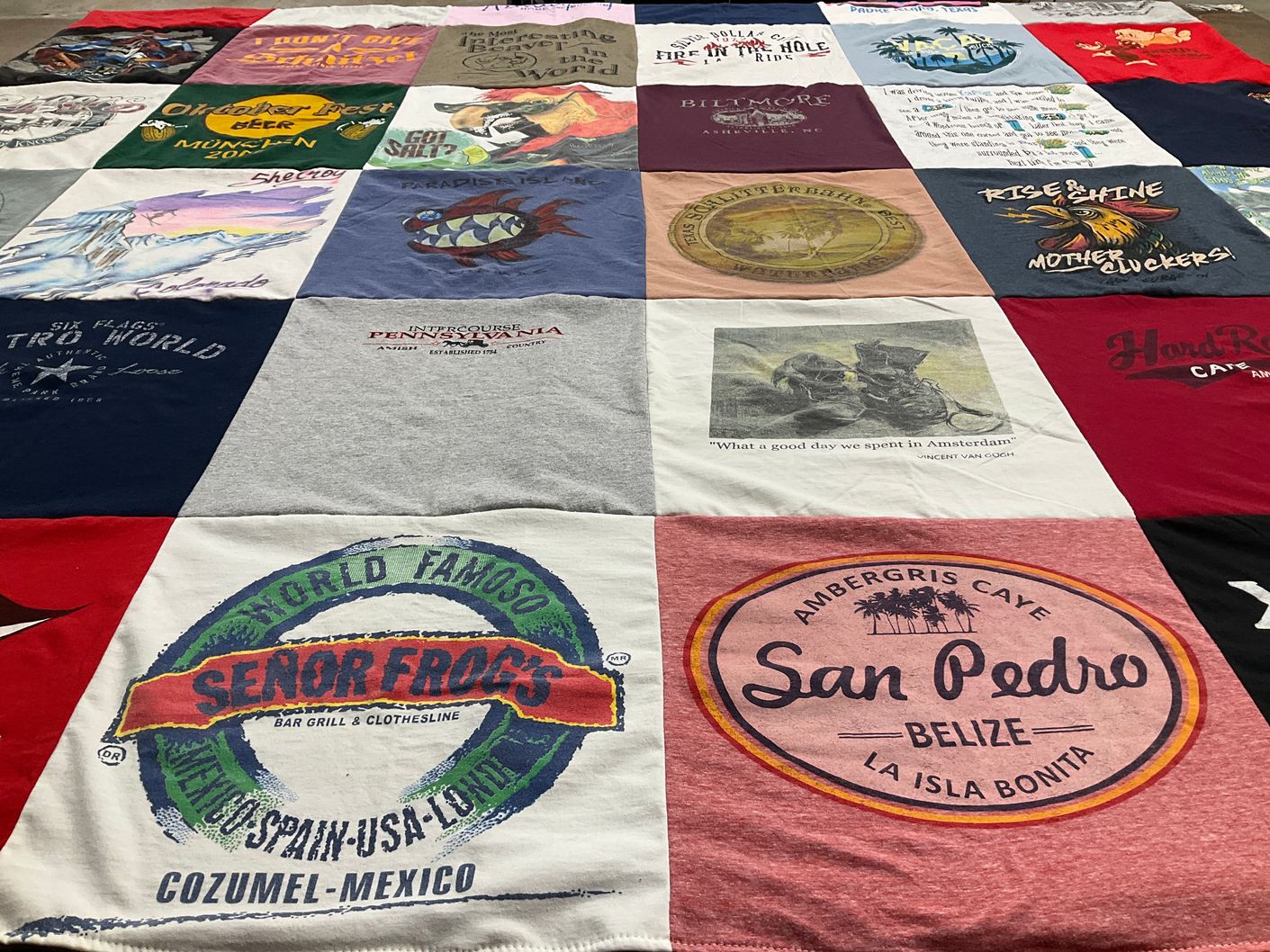 T-shirt quilt with travel, cuisine themes by Shelly from TX