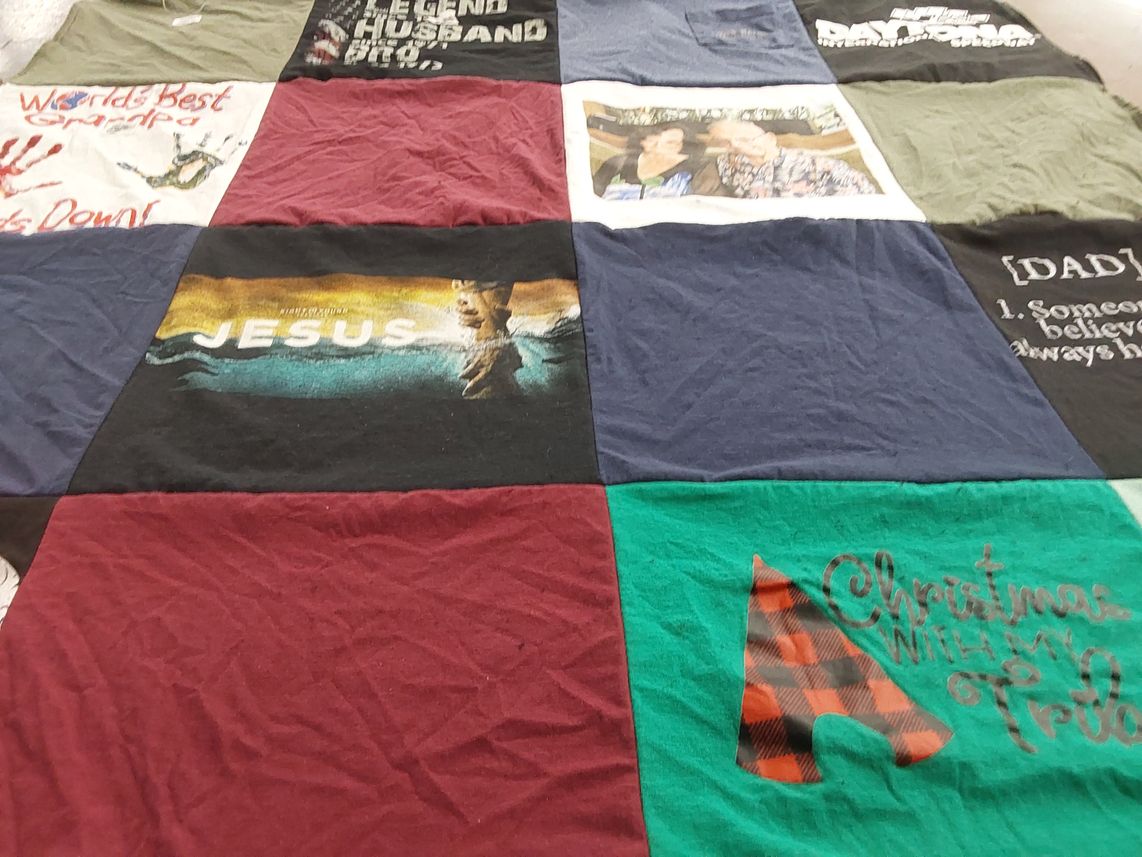 T-shirt quilt with family, religion themes by Ashley from FL