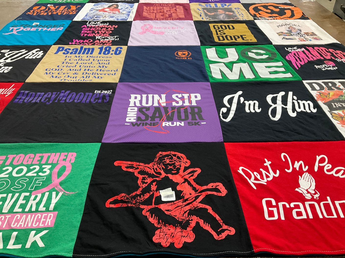 T-shirt quilt with faith, family themes by Andrea from IL