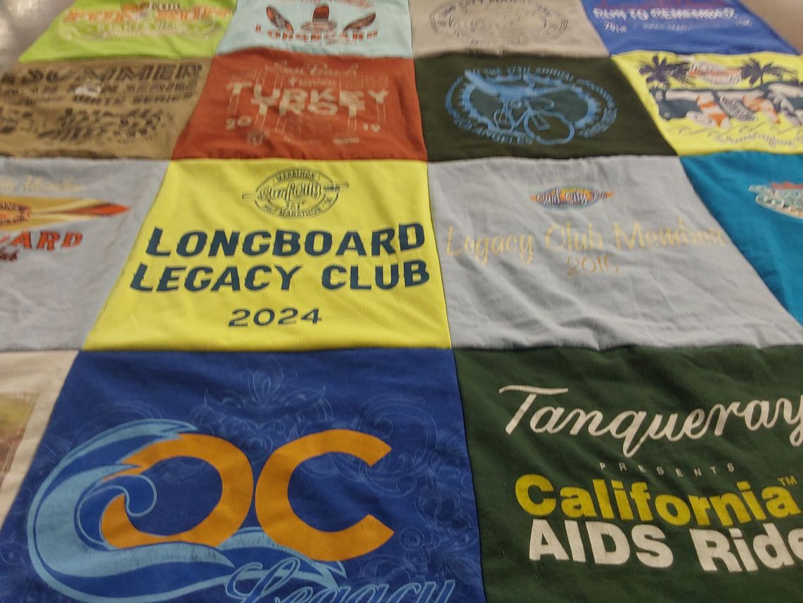 T-shirt quilt with surfing, legacy activities themes by Antoinette from CA