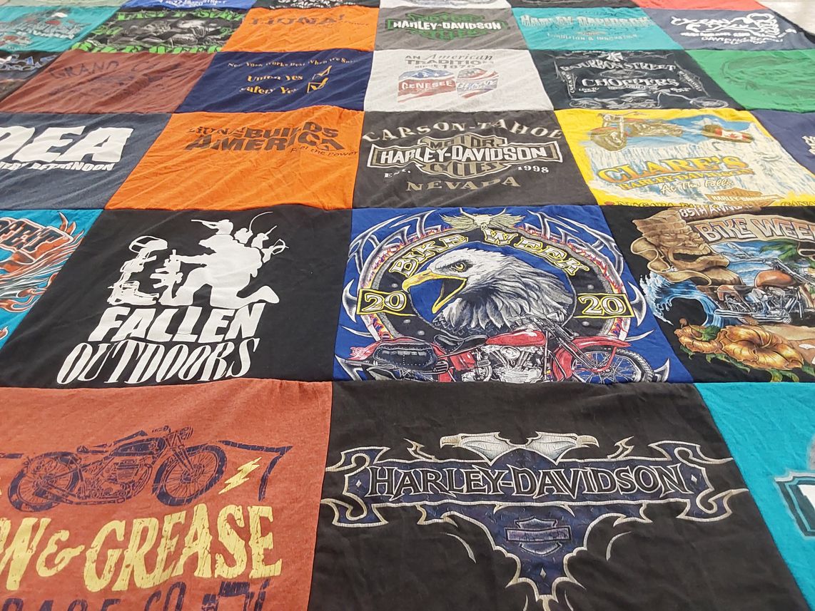 T-shirt quilt with motorcycling, outdoor activities themes by John from NY