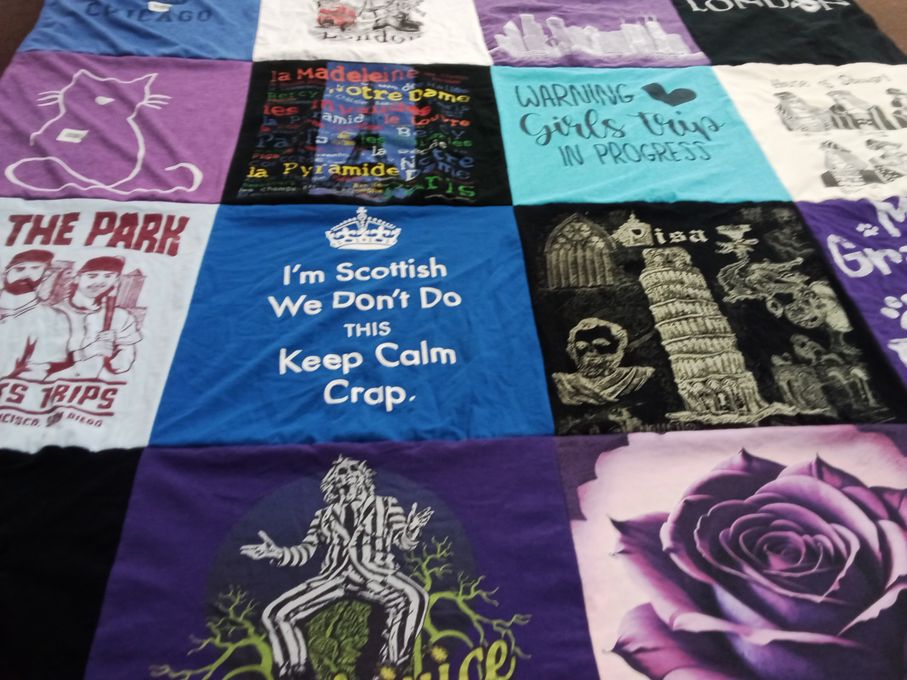 T-shirt quilt with travel, traveling themes by Barbara from DE