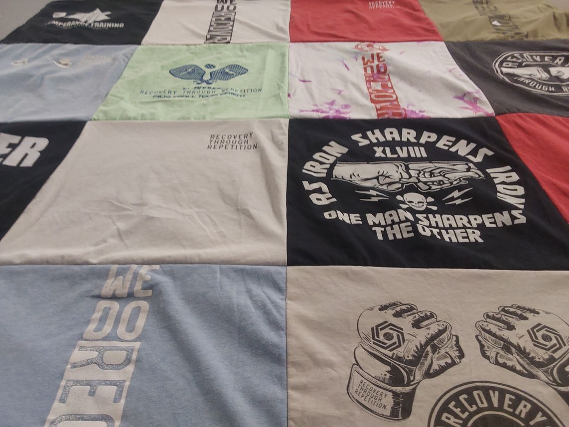 T-shirt quilt with fitness, health themes by Hayley from AZ