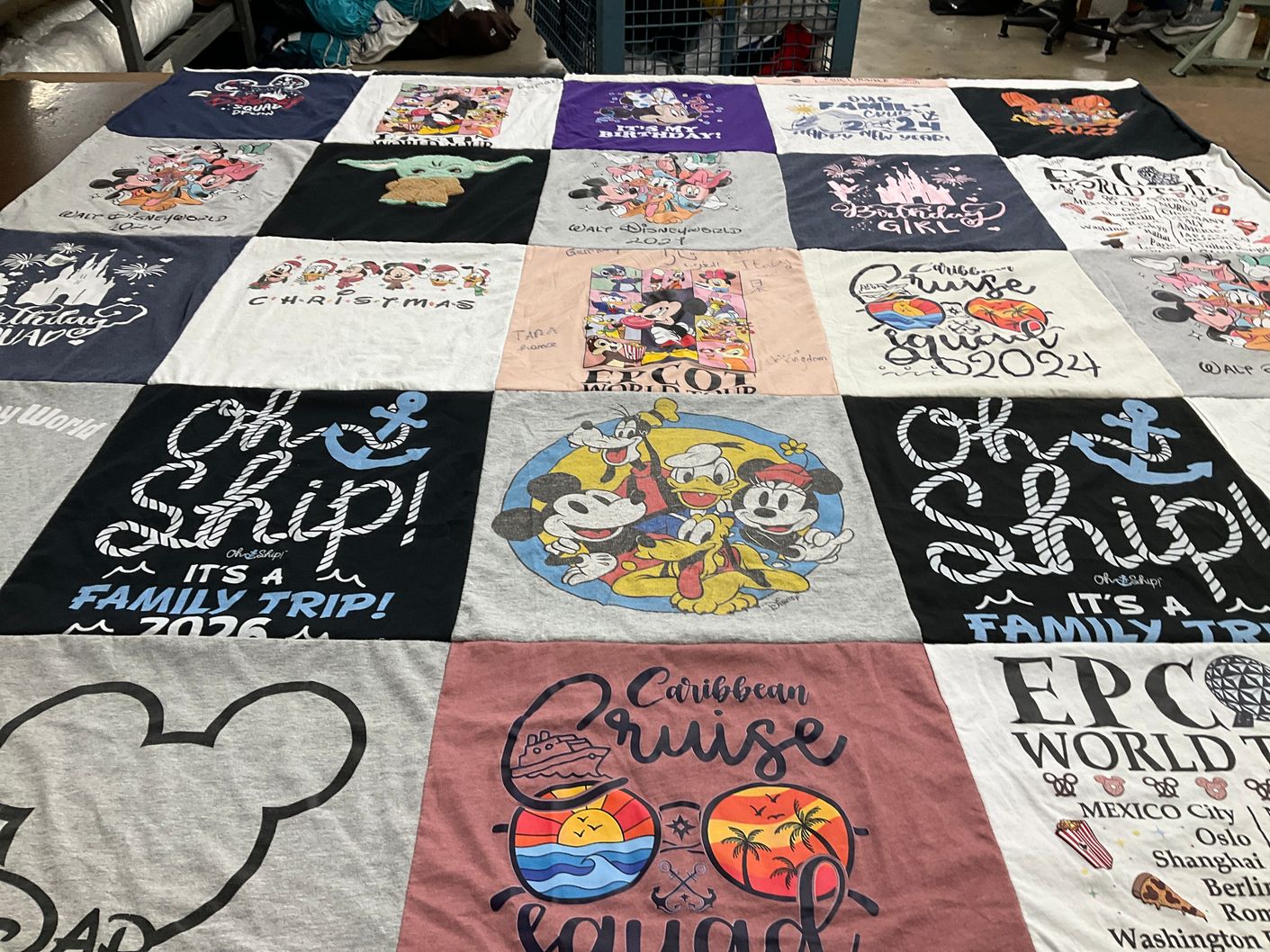 T-shirt quilt with disney, cruises themes by Tara from CA