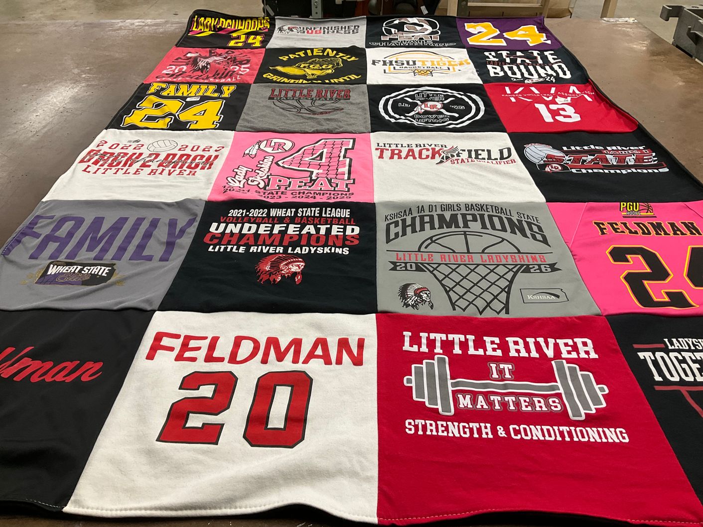 T-shirt quilt featuring little river lady skins, little river basketball by Arika from KS