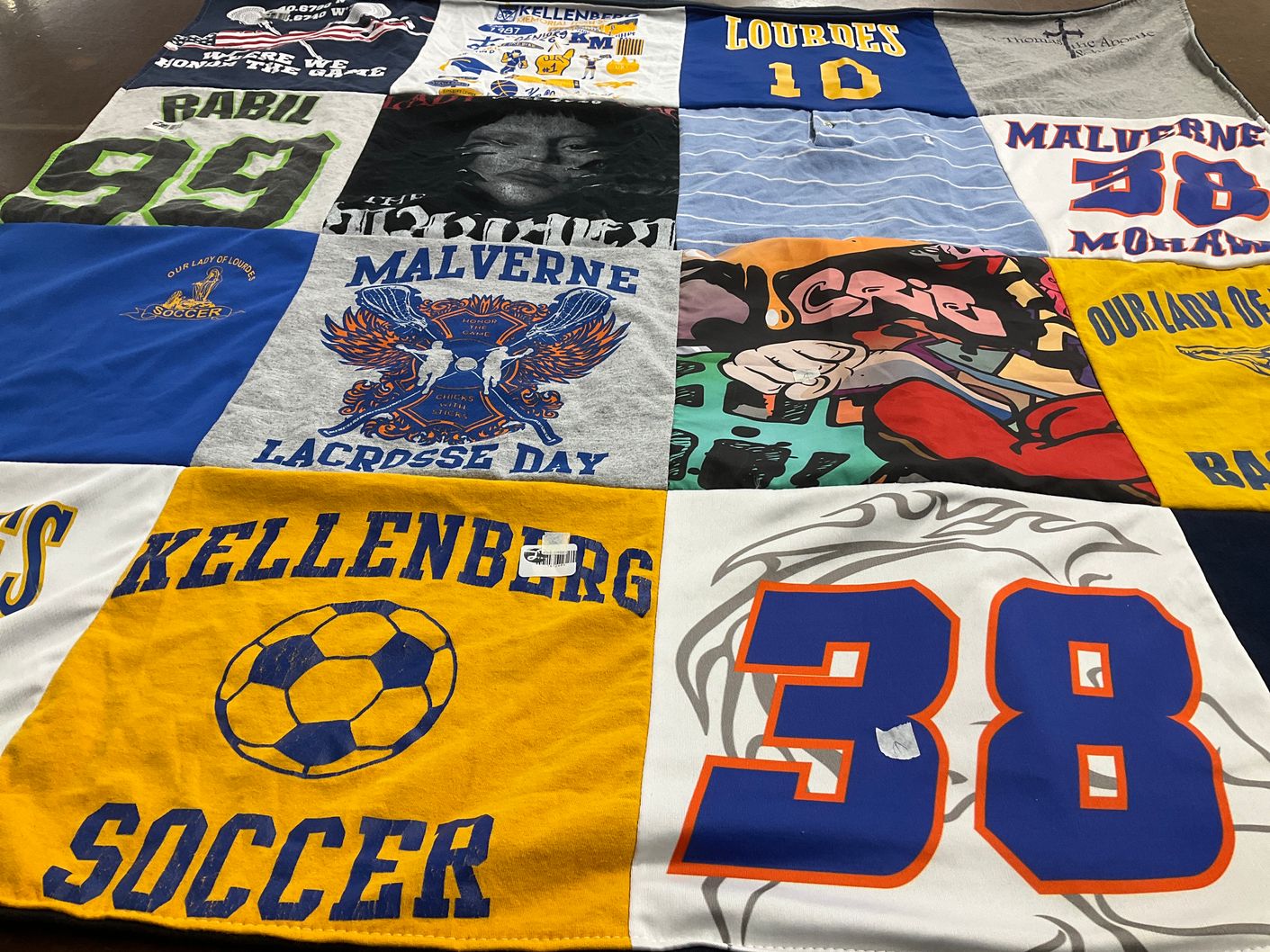 T-shirt quilt featuring kellenberg memorial high school soccer, malverne high school lacrosse by Lori from NY