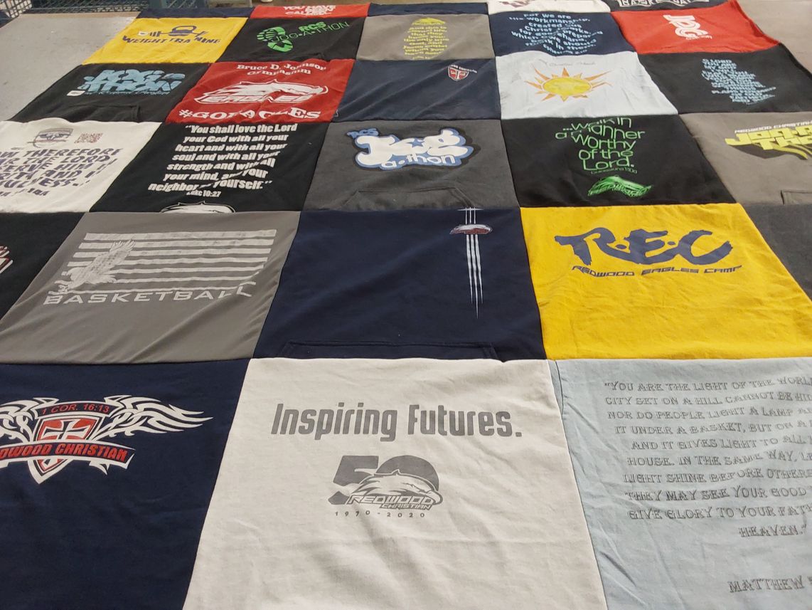 T-shirt quilt from redwood christian school by Tara from CA