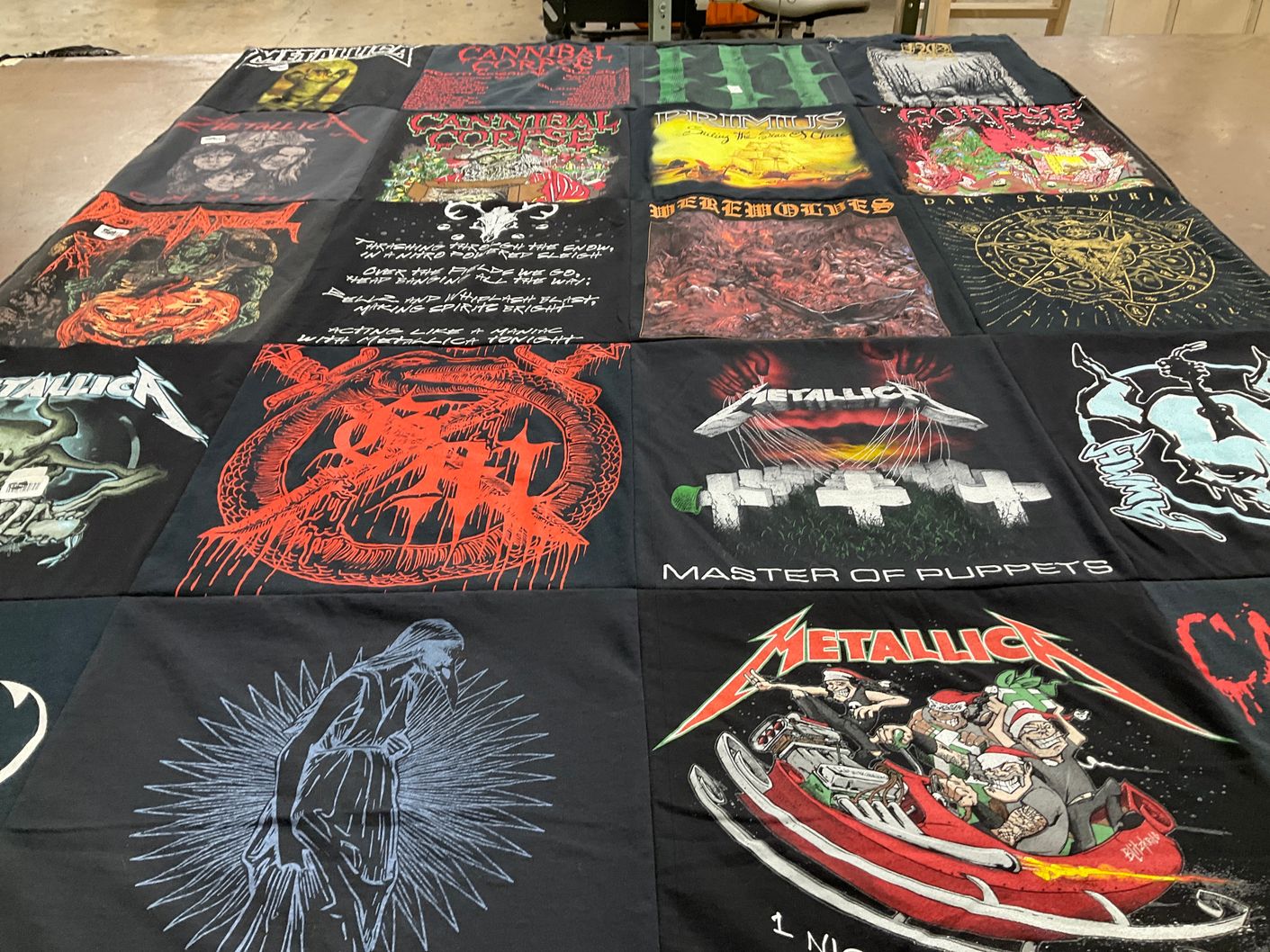 T-shirt quilt with metal music, rock music themes by David from GA