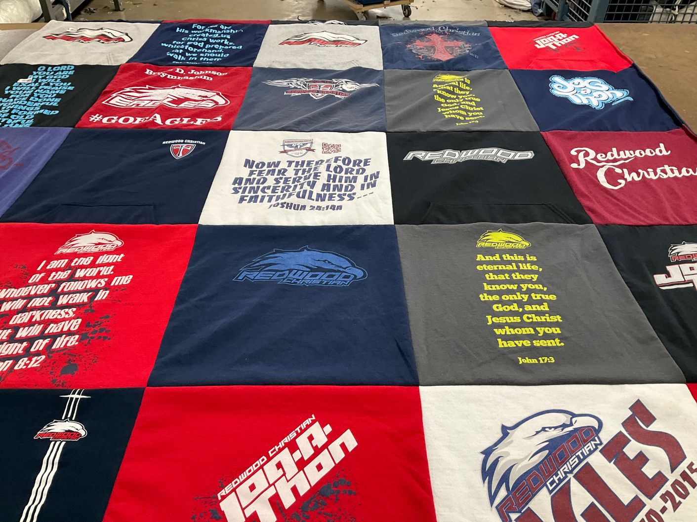 T-shirt quilt featuring redwood christian eagles by Tara from CA