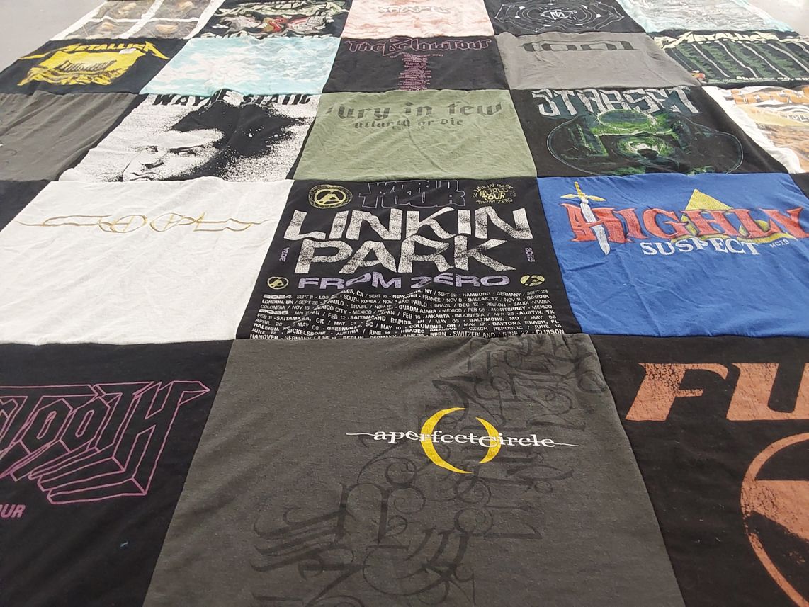 T-shirt quilt with music, concerts themes by Kristen from MI