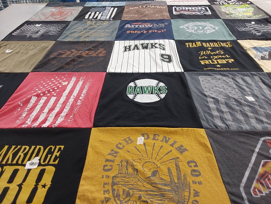 T-shirt quilt featuring oakridge high school hawks by Darlene from TX