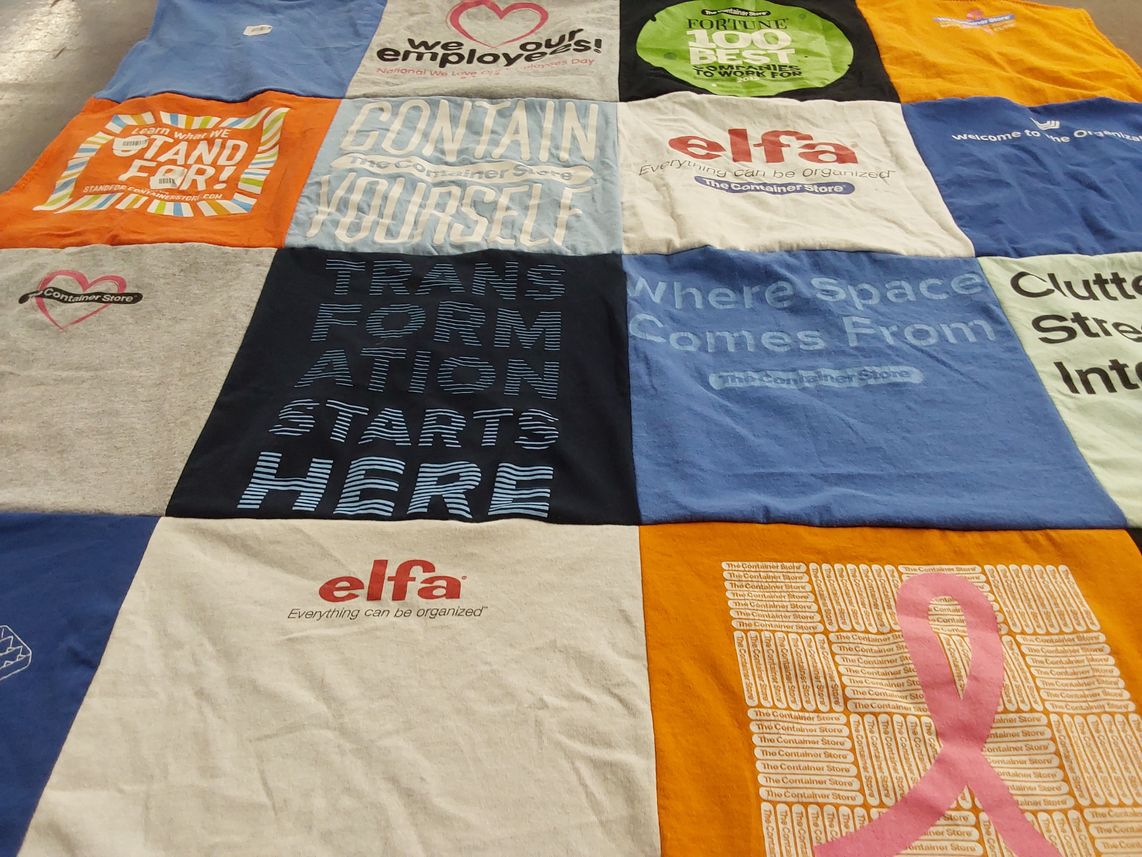 T-shirt quilt with organization, storage themes by Cynthia from FL