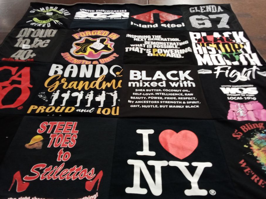 T-shirt quilt with labor, empowerment themes by Glenda from IN