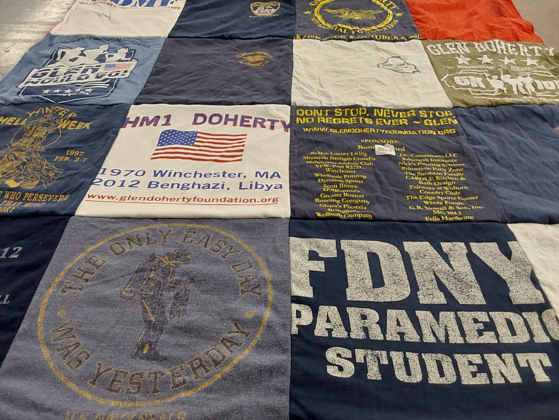 T-shirt quilt with first responders, memorials themes by Kristin from MA