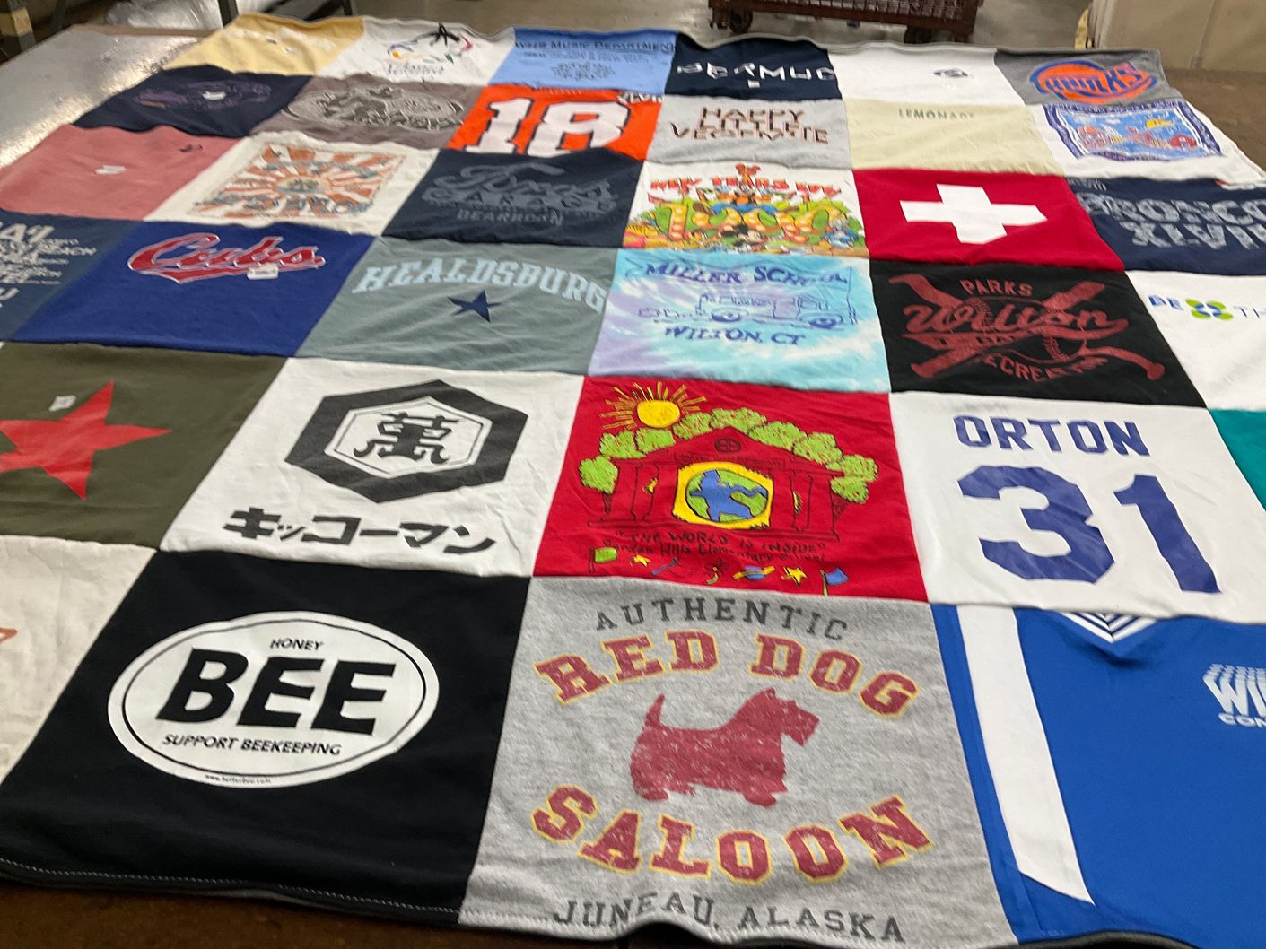 T-shirt quilt with beekeeping themes by KIMBERLY from CT