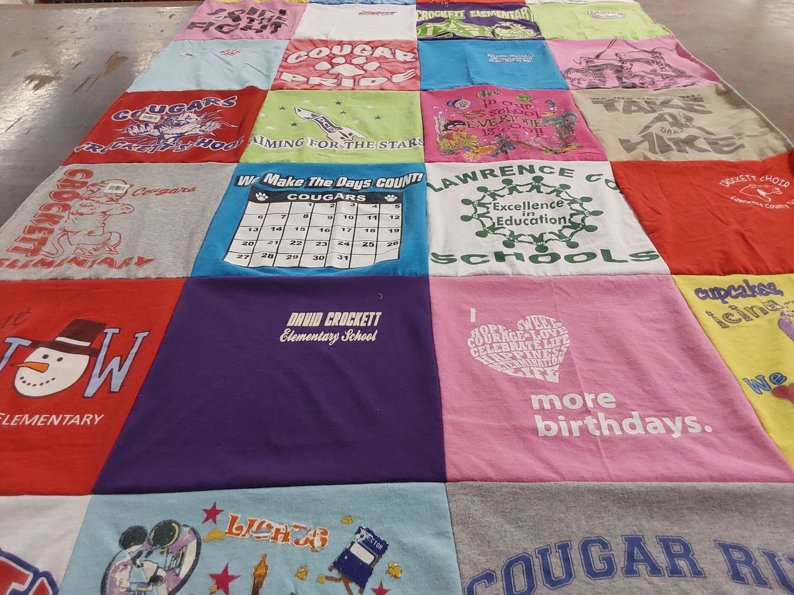 T-shirt quilt from david crocket elementary school, lawrence county schools by Martha P from GA
