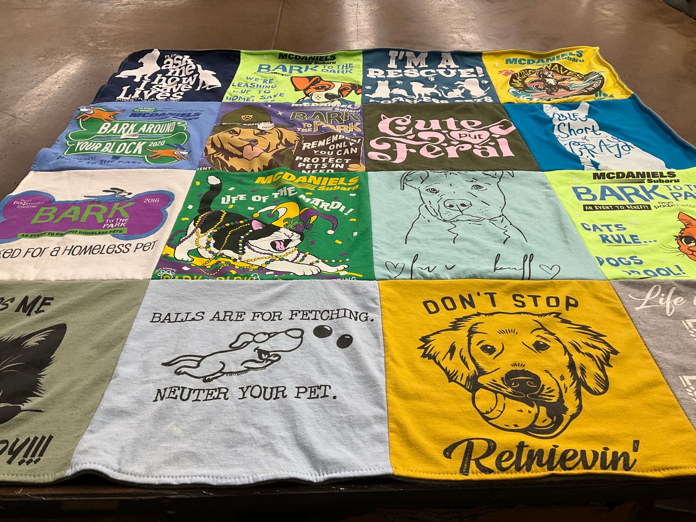 T-shirt quilt with animal rescue, pet adoption themes by Wendy from SC