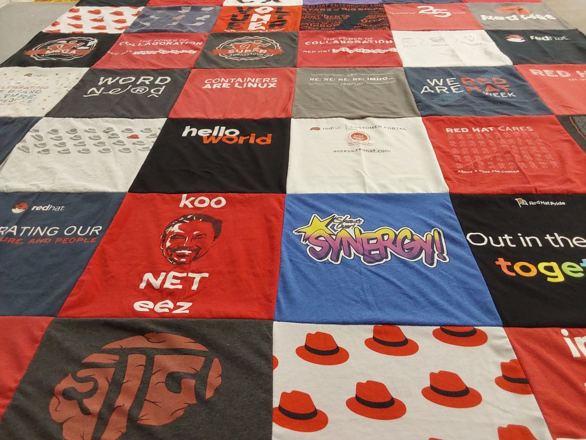 T-shirt quilt with software development, open source themes by Allison from NC